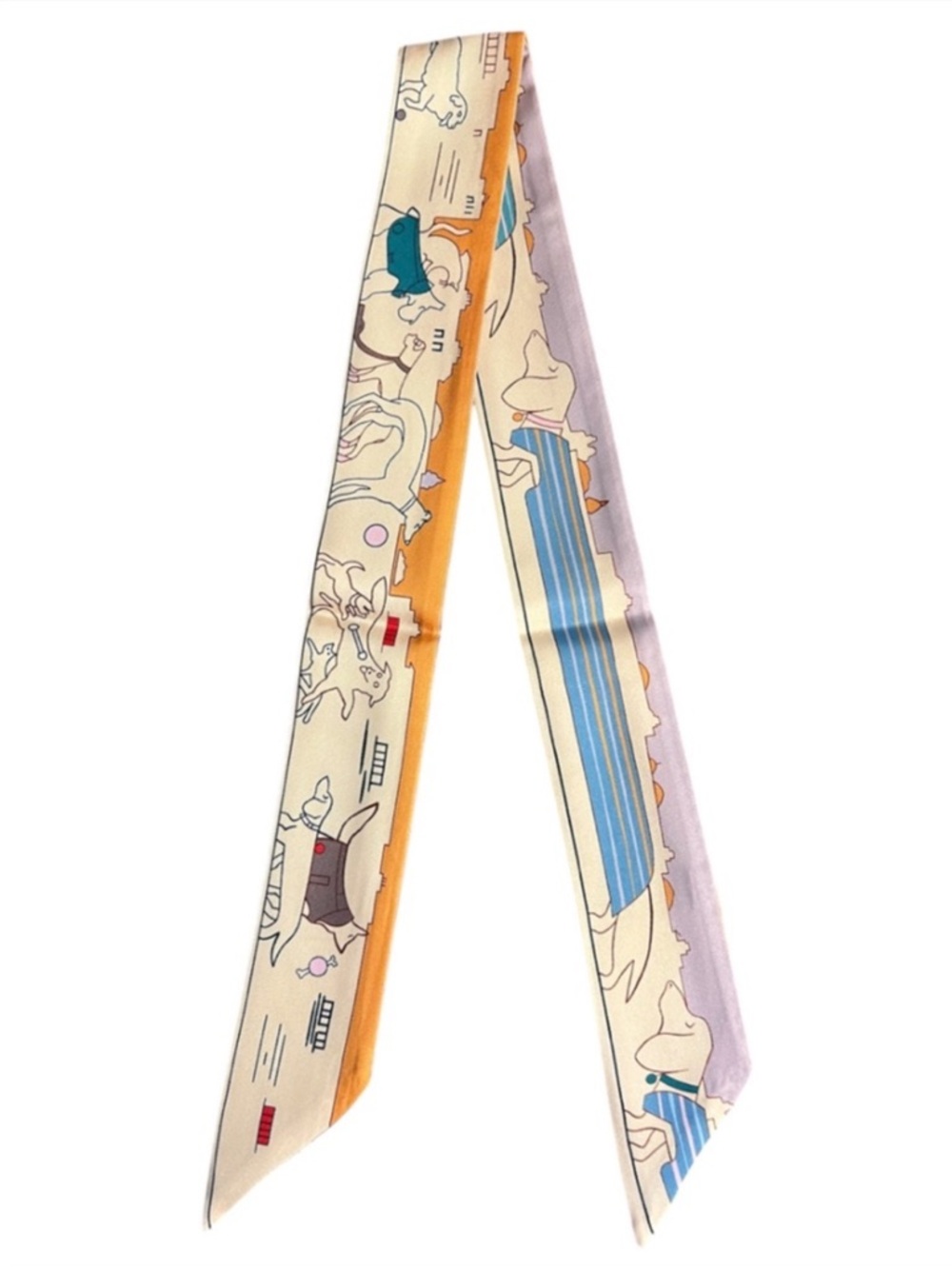 🐶HERMES Twilly Dog Print Puppy 🐾 Parisian Purse 👜 Scarf Charm Tie Detail